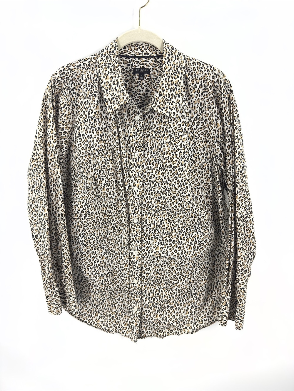 Talbots 1X Leopard Cheetah Print Essential Button Down Shirt Top 100% Cotton